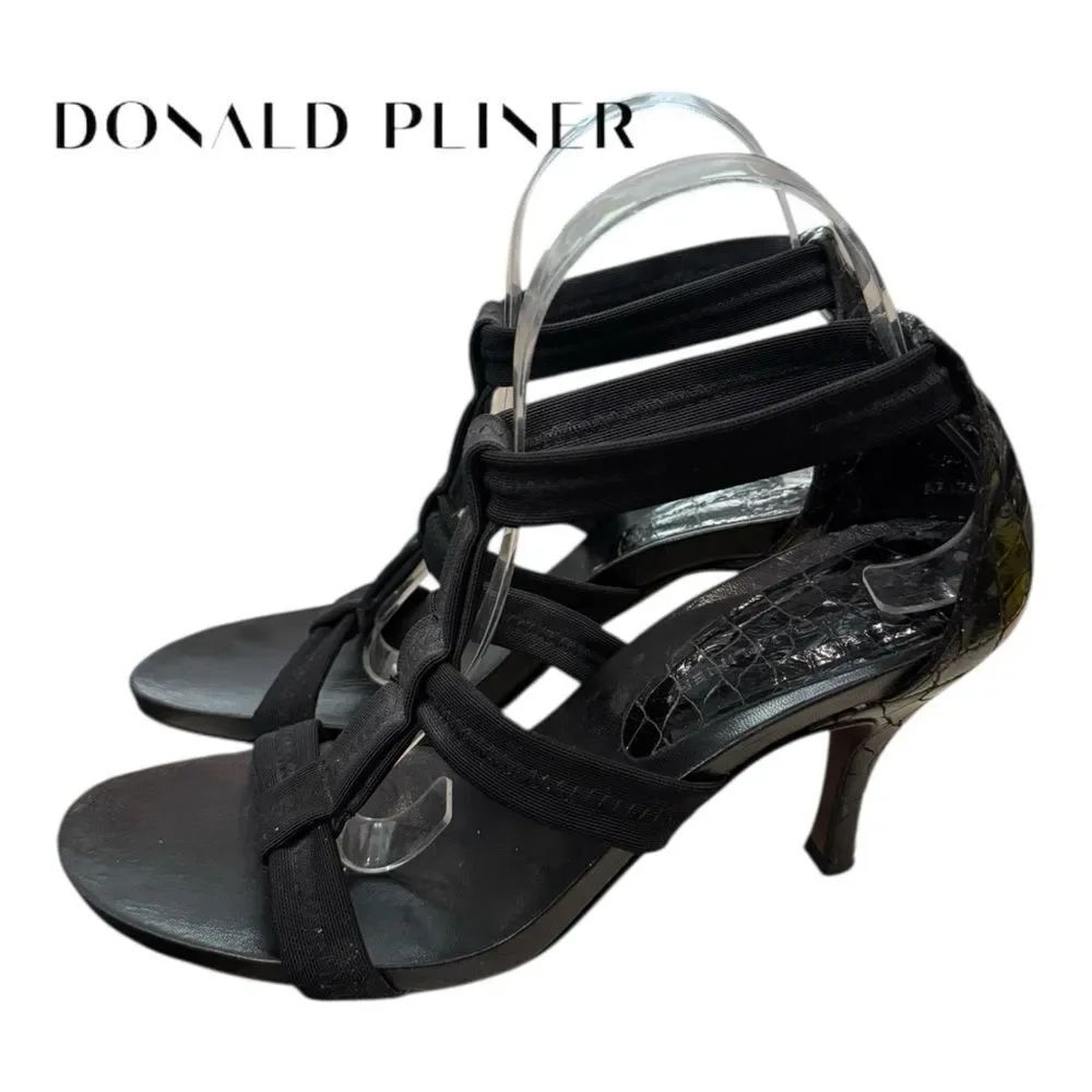 Donald J. Pliner Black Leather Strappy Heeled Snake Sandals Heels 9 9N Narrow